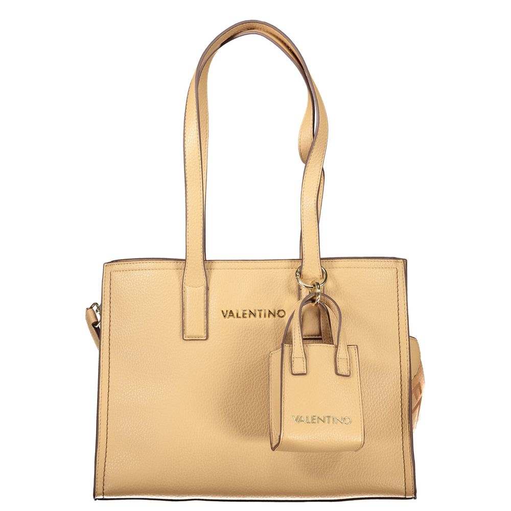 Valentino - Structured Textured Tote Bag with Logo Strap and Mini Charm - Beige Mario Valentino