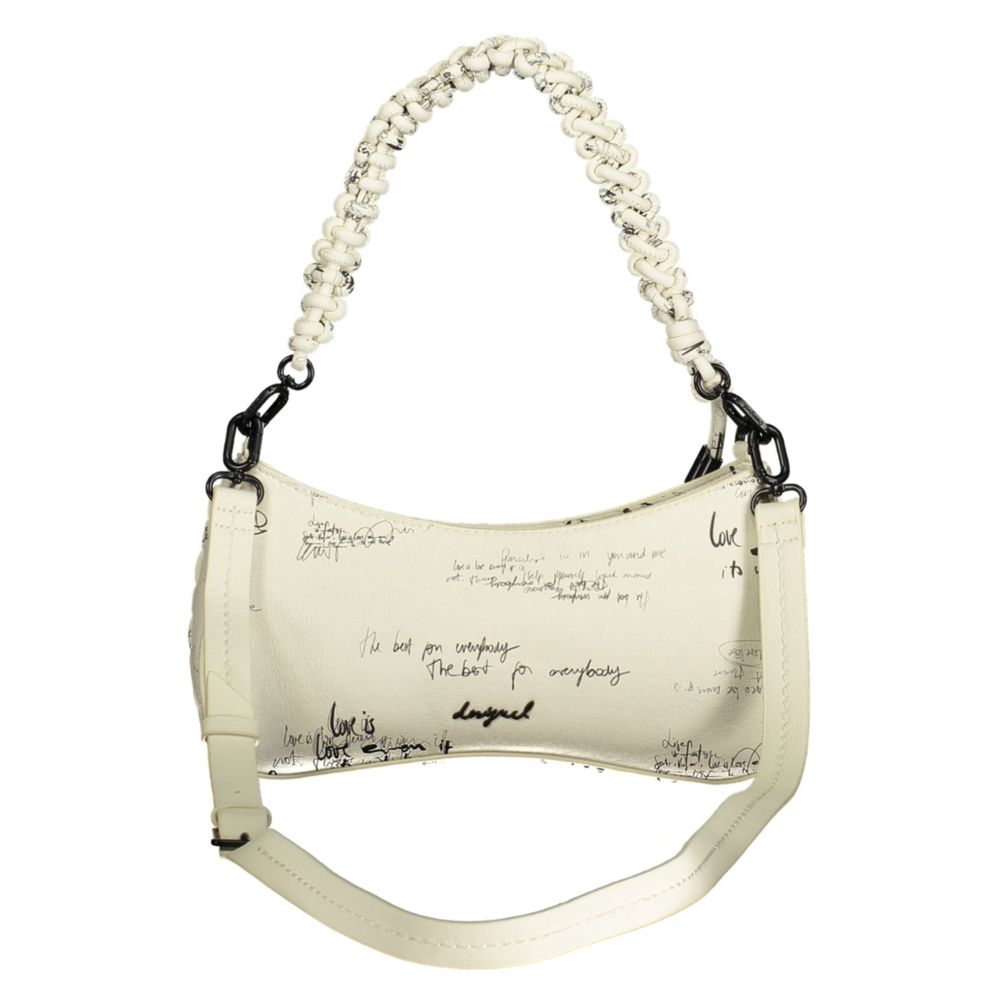 Desigual - Artistic Woven Polyethylene Script Print Shoulder Bag - White Desigual