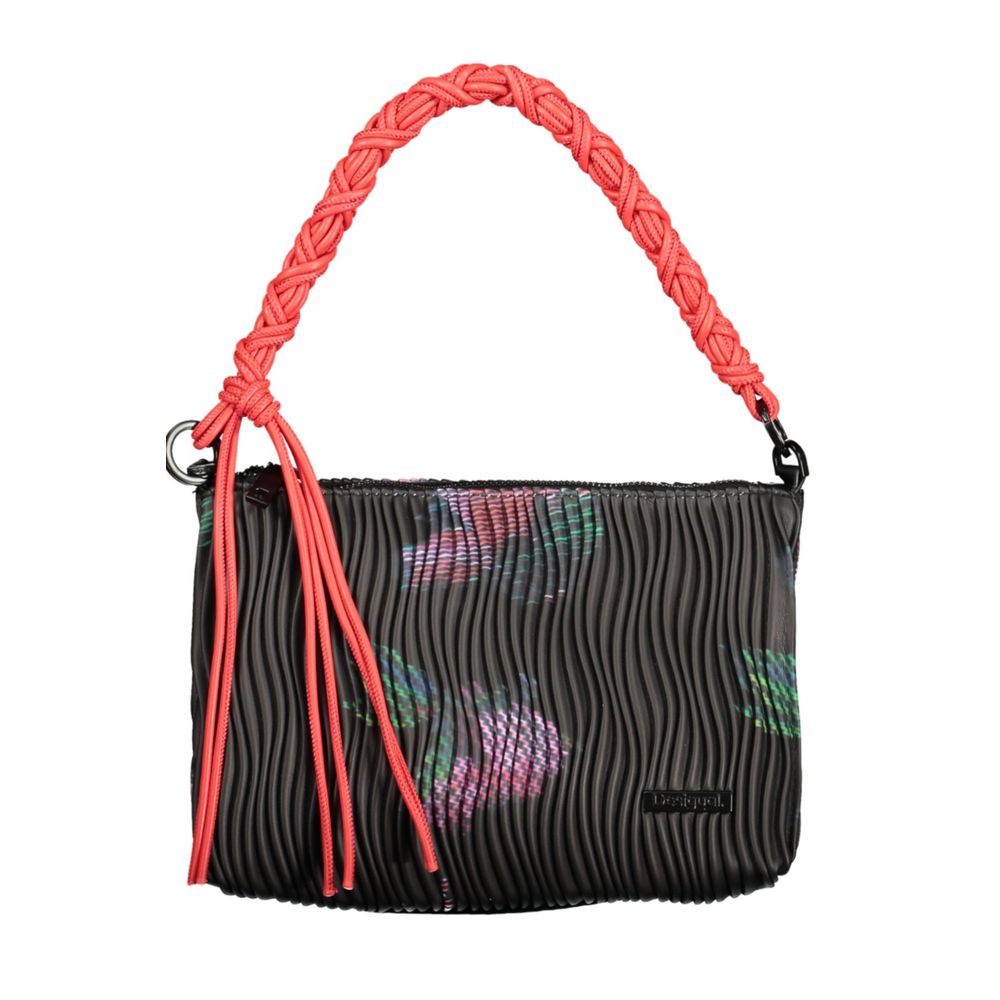 Desigual - Edgy Pleated Polyethylene Shoulder Bag With Braided Handle - Black Coral Desigual