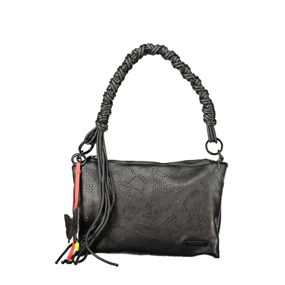 Desigual - Edgy Braided Handle Perforated Faux Leather Shoulder Bag - Black Desigual