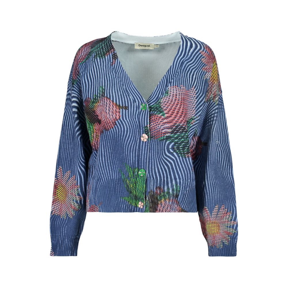 Desigual - Artistic Floral Ribbed Button-Up Cardigan - Blue Desigual