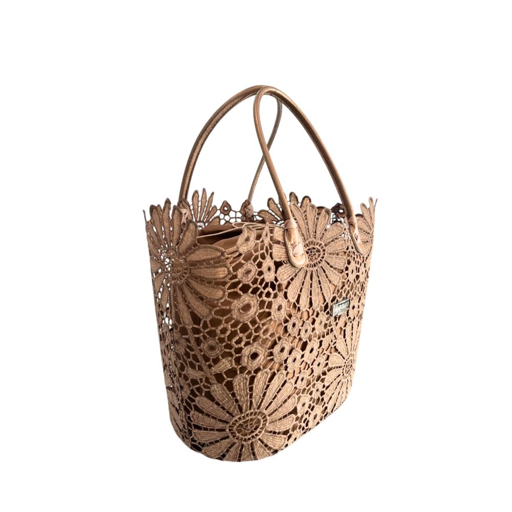 Baldinini Trend - Artistic Floral Openwork Basket Handbag - Brown Baldinini Trend