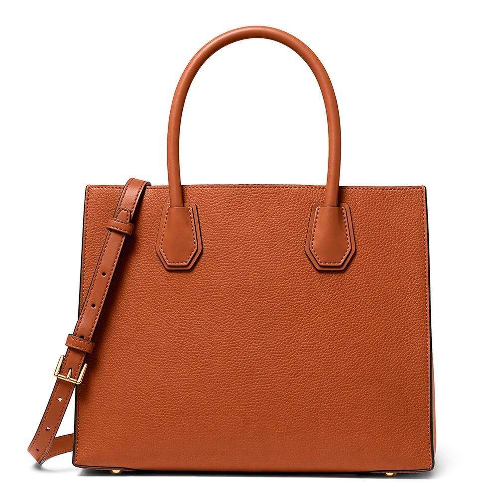 Michael Kors - Polished Textured Structured Tote Bag With Gold Hardware - Brown Michael Kors