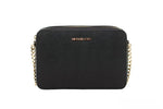 Michael Kors - Polished Saffiano Leather Chain Crossbody Bag - Black Michael Kors