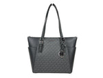Michael Kors - Polished Saffiano Leather Logo Print Tote Bag - Black Signature Michael Kors