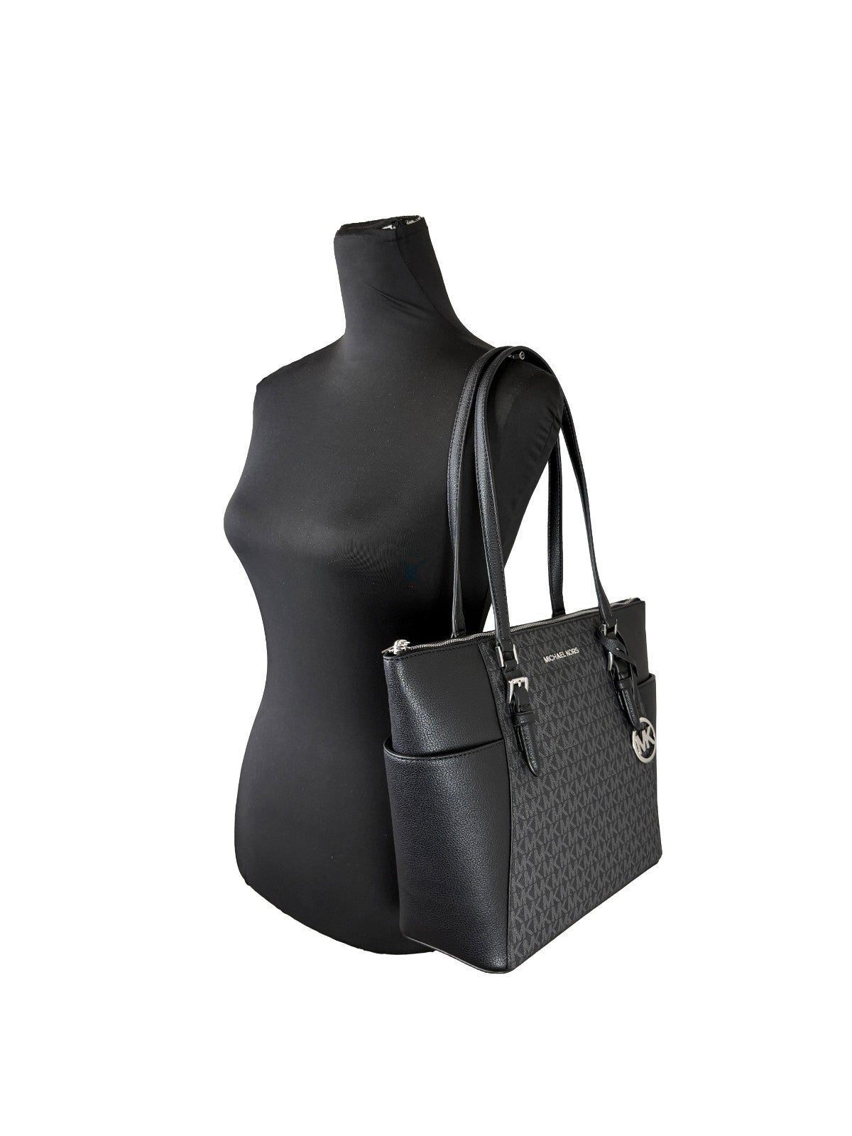 Michael Kors - Polished Saffiano Leather Logo Print Tote Bag - Black Signature Michael Kors