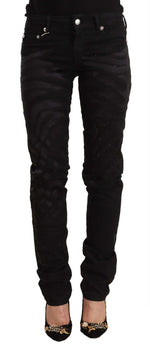 Just Cavalli - Edgy Rhinestone Detail Mid Rise Skinny Jeans - Black Just Cavalli