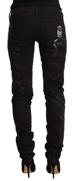 Just Cavalli - Edgy Rhinestone Detail Mid Rise Skinny Jeans - Black Just Cavalli