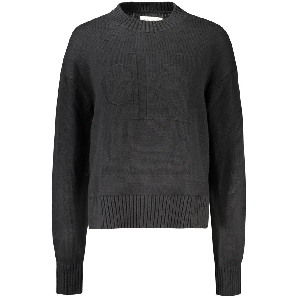 Calvin Klein - Sophisticated Ribbed Logo Crew Neck Sweater - Black Calvin Klein