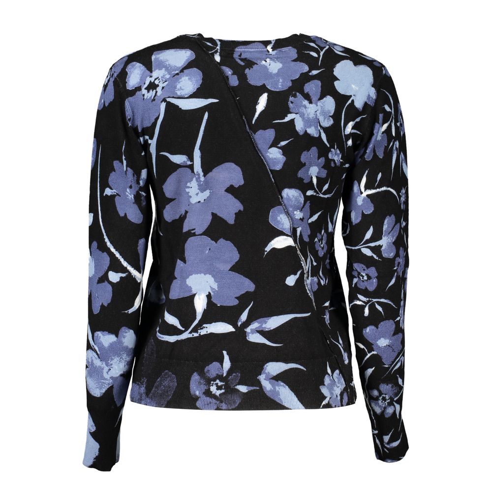 Desigual - Bold Floral Print Regular Fit Crew Neck Sweater - Black Blue Floral Desigual