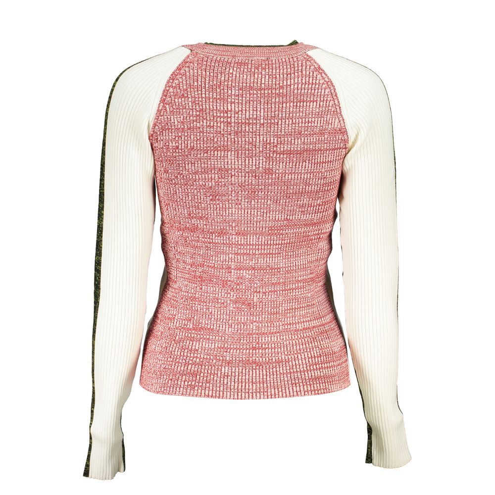 Desigual - Playful Color Block Ribbed Long Sleeve Sweater - White Green Pink Desigual