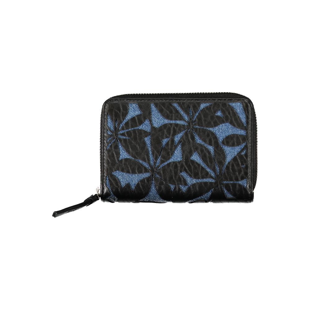 Desigual - Textured Embossed Floral Zip Wallet - Black Blue Desigual