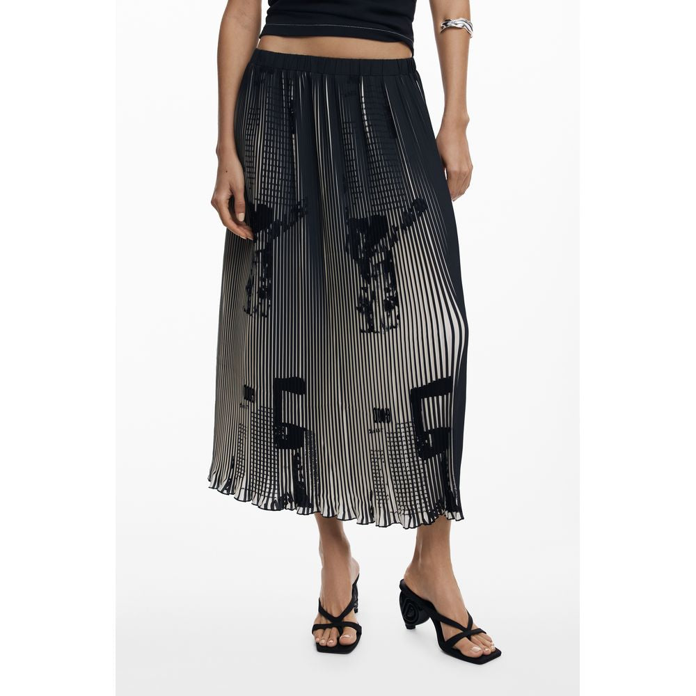 Desigual - Bold Pleated Graphic Print Midi Skirt - Black Desigual