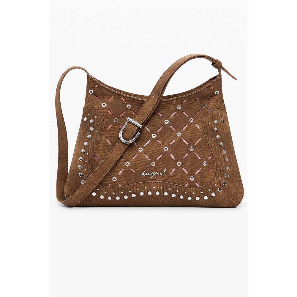 Desigual - Edgy Studded Polyethylene Shoulder Bag - Brown Desigual