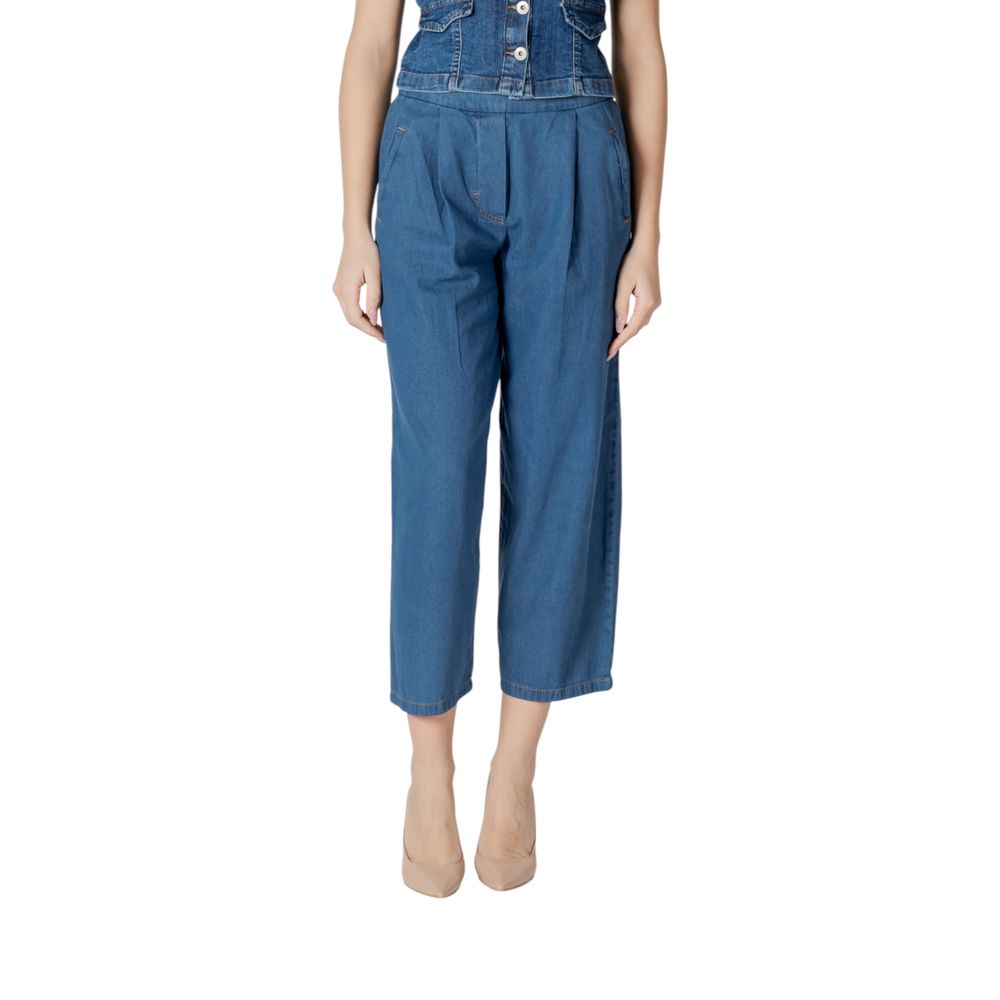 ICHI - Modern High-Rise Balloon Leg Cropped Jeans - Blue ICHI