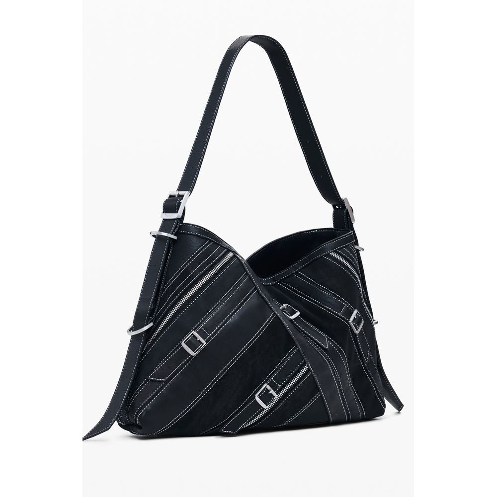 Desigual - Edgy Polyethylene Structured Shoulder Bag With Zip Details - Black Desigual