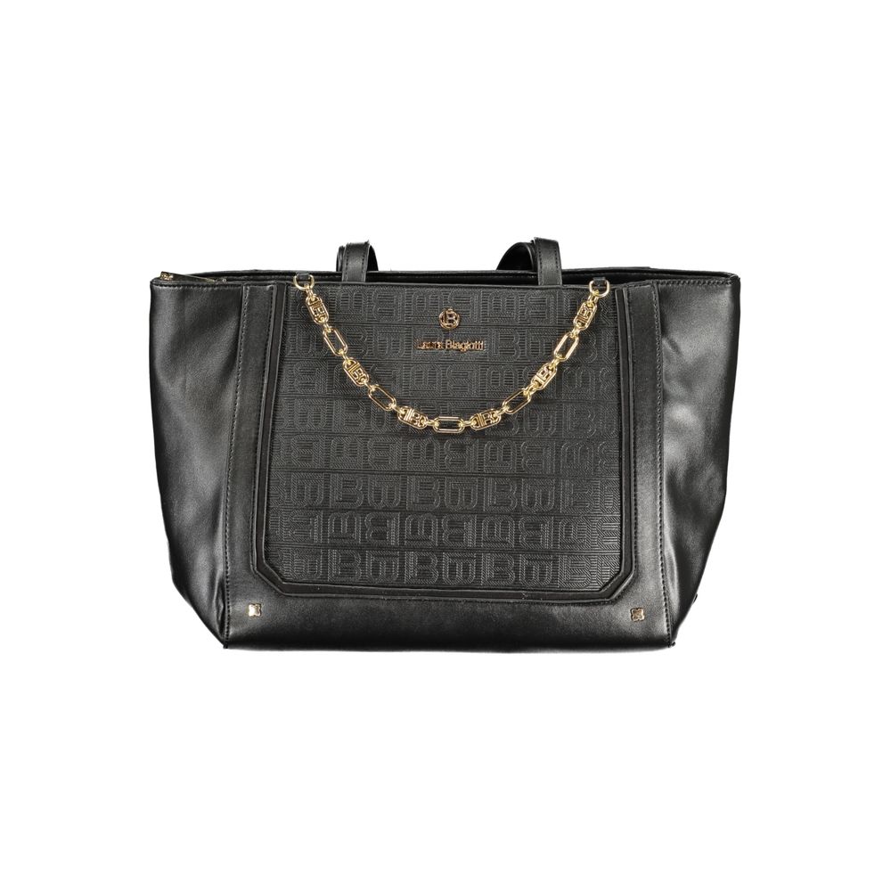 Laura Biagiotti - Sophisticated Structured PVC Tote Bag with Chain Detail - Black Laura Biagiotti
