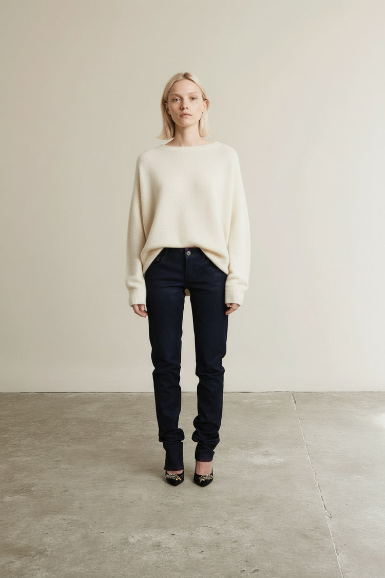 Full body view of the model wearing Just Cavalli - Edgy Low Waist Slim Fit Skinny Jeans - Black